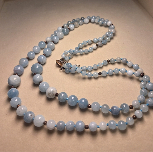 Aquamarine Double Strand Beaded Necklace - Picture 3 of 4